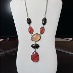 Chico’s Striking Black and Red Statement Necklace with Teardrop Pendant